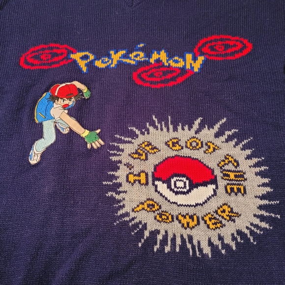 2000 Nintendo Pokemon Blue V Neck  Sweater - Picture 4 of 9